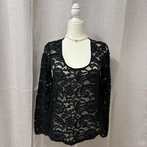 Y2K Express Womens Black Sheer Lace Top Size Small 90s Whimsigoth Fairy Grunge